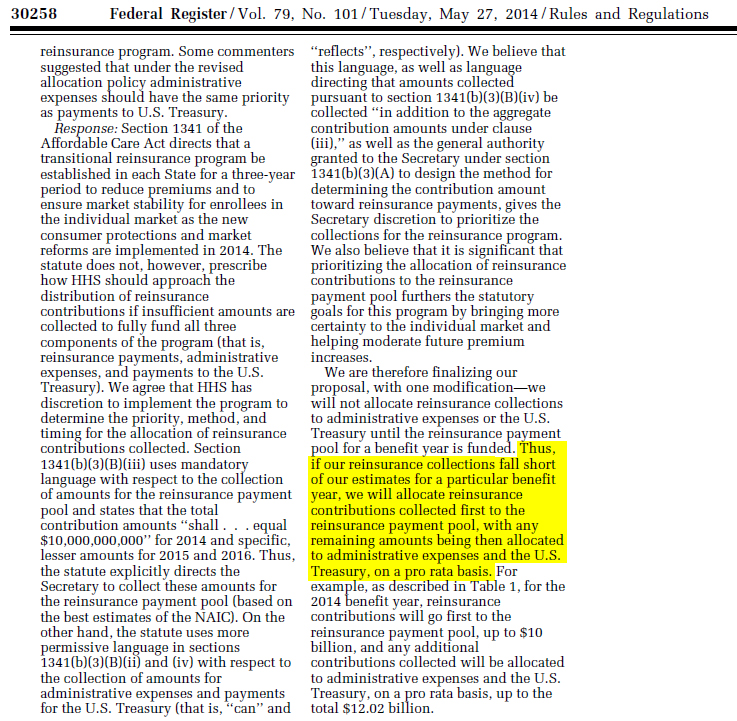 Federal register - Obamacare language not binding