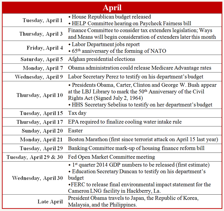 April policy calendar