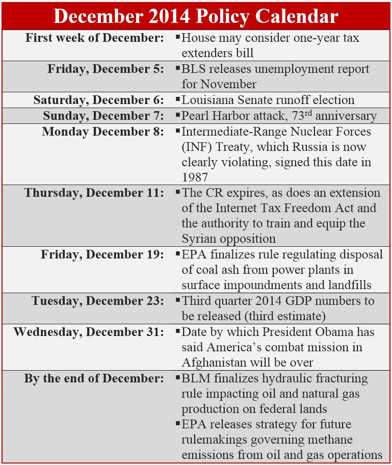 December 2014 Policy Calendar