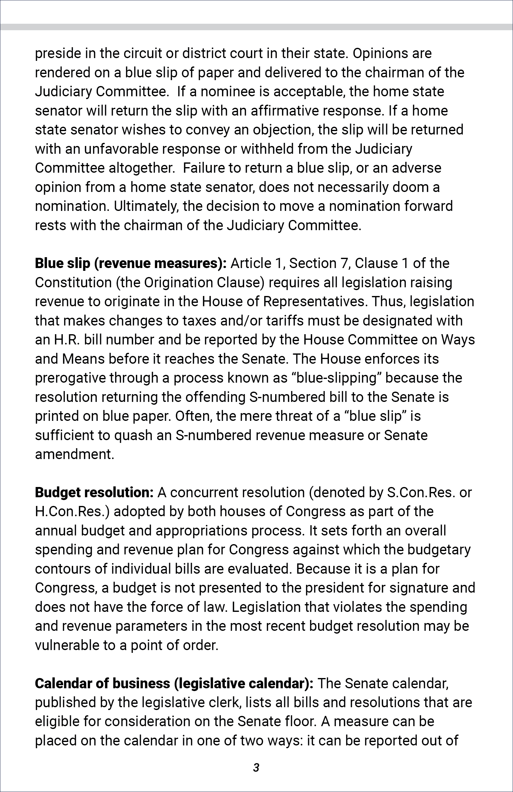 Senate Glossary of Terms