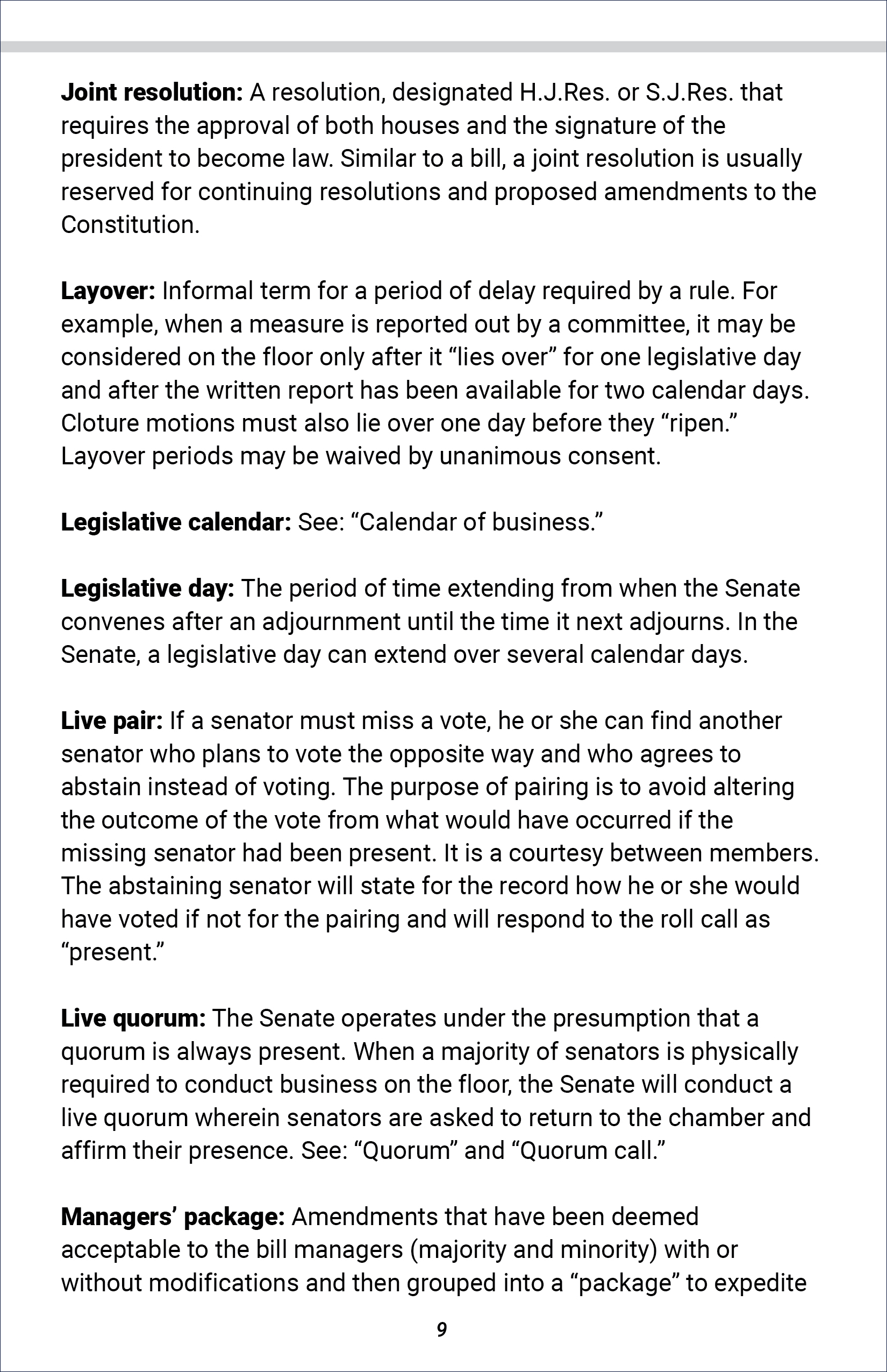 Senate Glossary of Terms