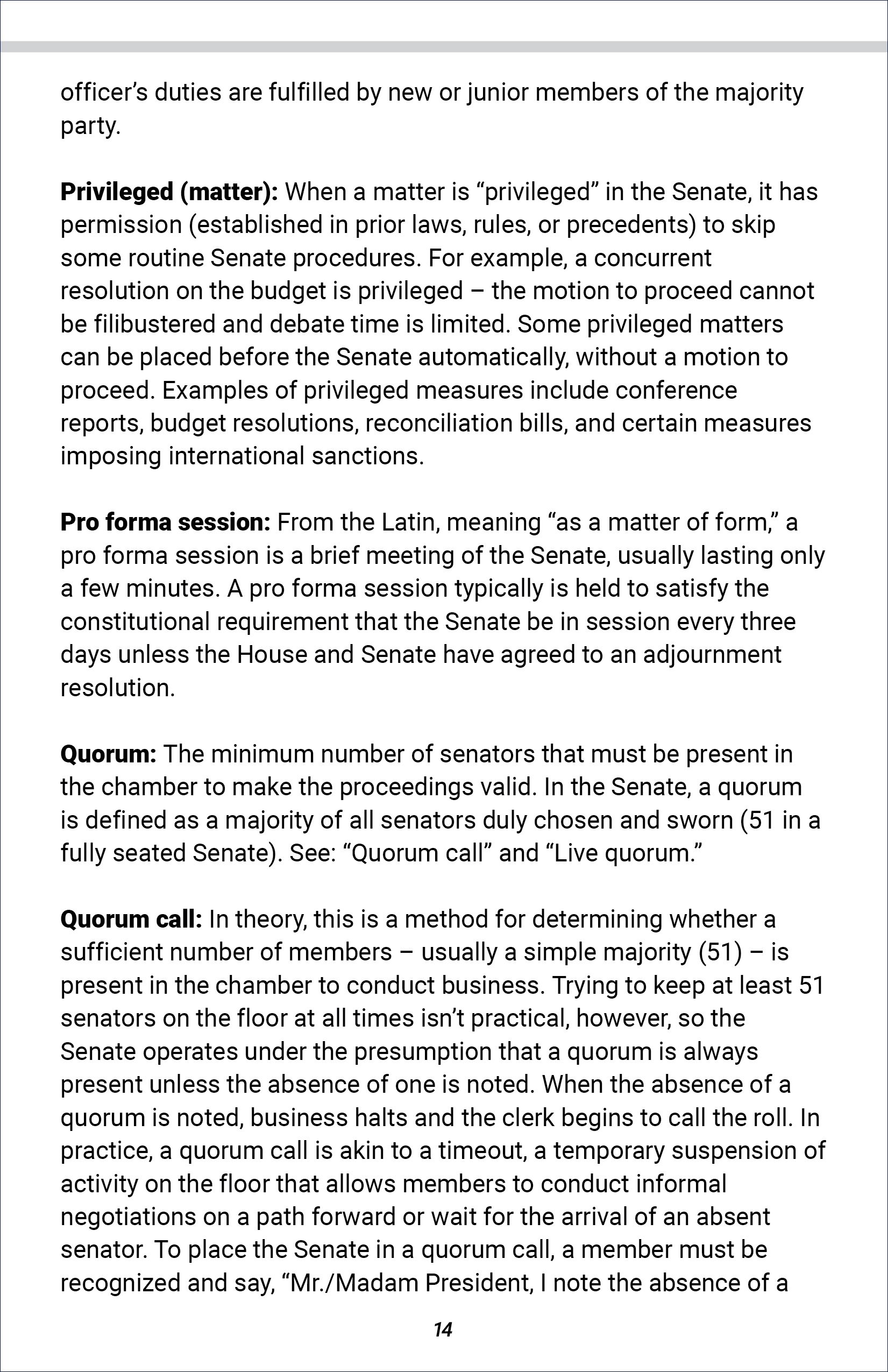 Senate Glossary of Terms