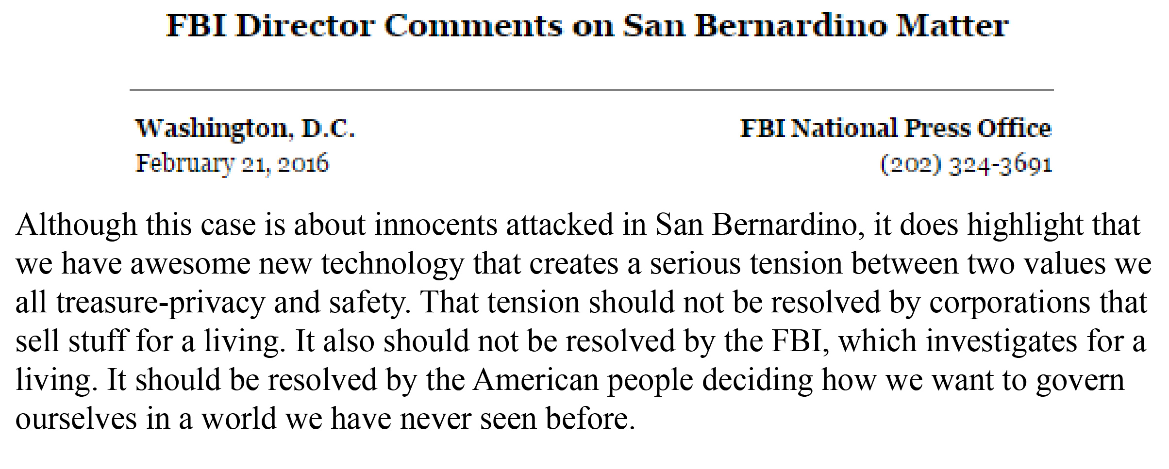 FBI Director San Bernardino press release