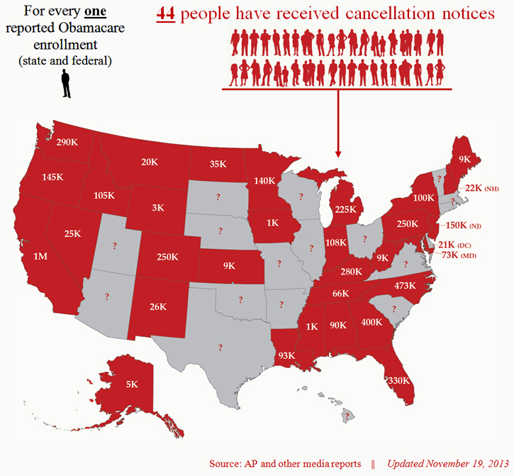 Obamacare cancellations map (UPDATED: November 19, 2013)