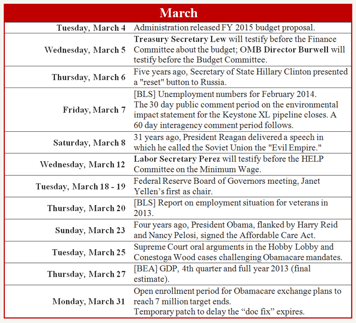 March 2014 Policy Calendar