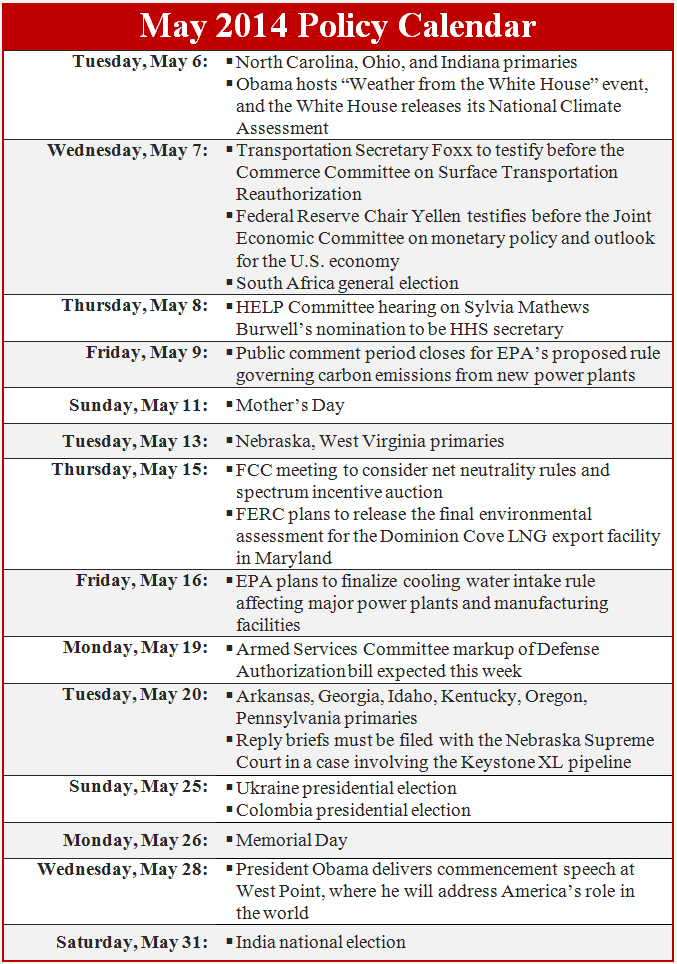 May 2014 Policy Calendar