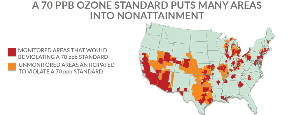 Ozone Standard 70 ppb Map