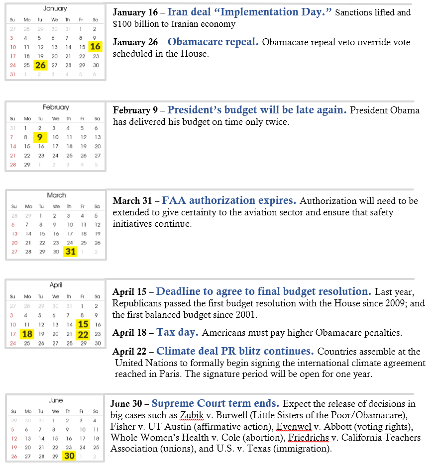 Policy Calendar first part of 2016