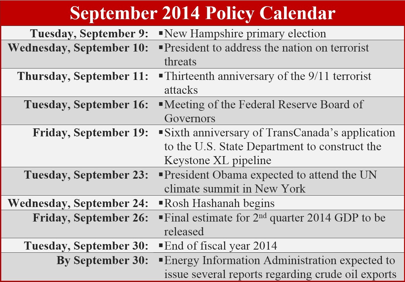 September 2014 Policy Calendar