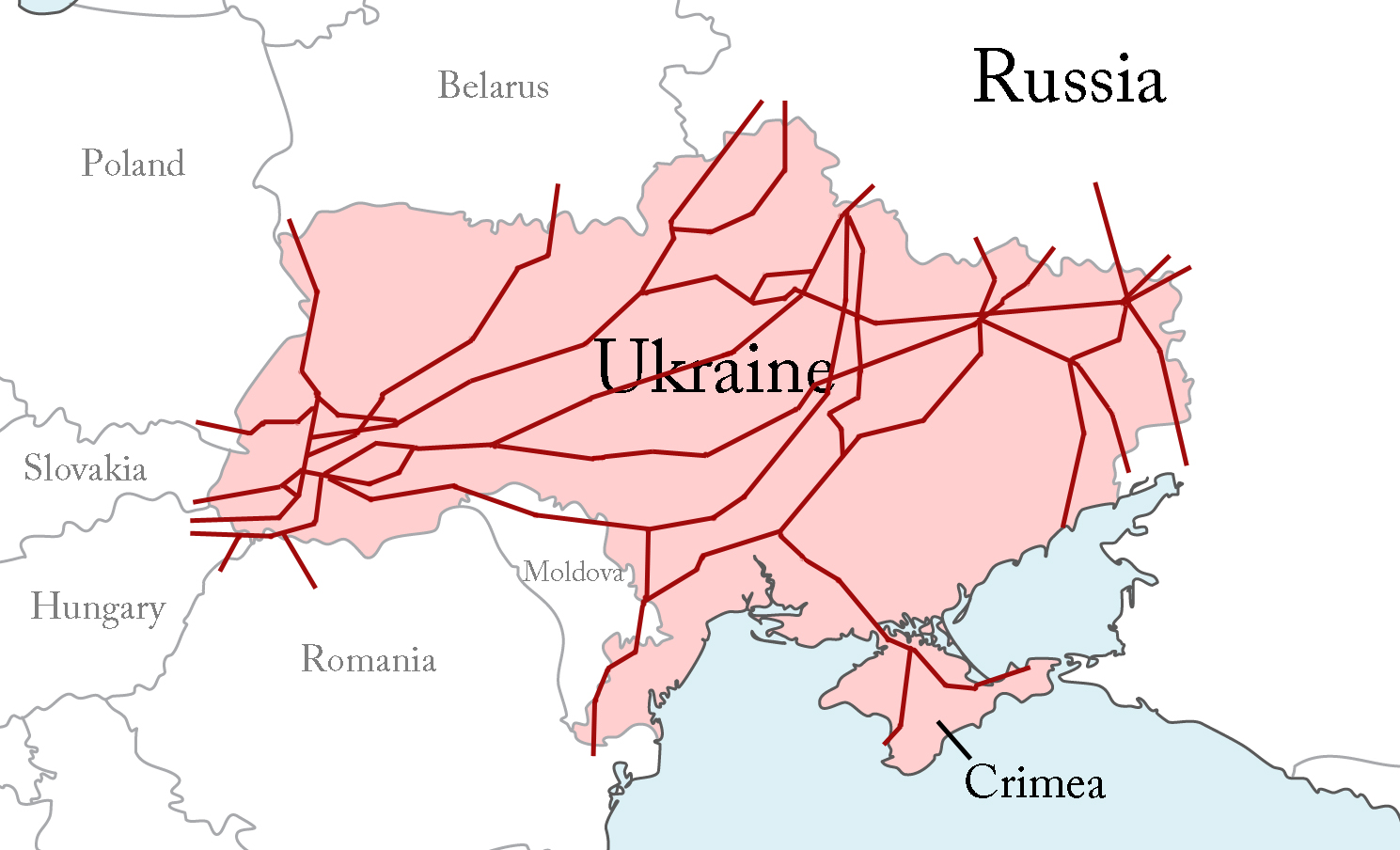 Russian natural gas pipelines cover Ukraine and supply the rest of Europe